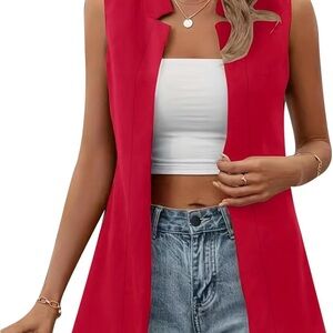 Red Sleeveless Long Vest